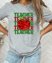 Load image into Gallery viewer, Faux Sequin Teacher Red Apple Full Color Transfers