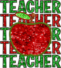 Load image into Gallery viewer, Faux Sequin Teacher Red Apple Full Color Transfers