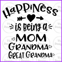 Load image into Gallery viewer, Happiness Is Being A Mom Grandma Greatgrandma Black Full Color Transfers