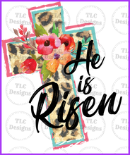 Load image into Gallery viewer, He Is Risen Floral Cross Full Color Transfers