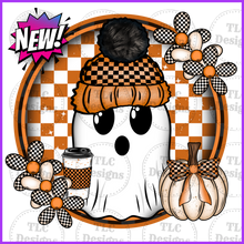 Load image into Gallery viewer, Hello Fall Checkered Ghost Full Color Transfers