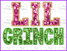 Load image into Gallery viewer, Lil Grinch Faiux Sequins Full Color Transfers