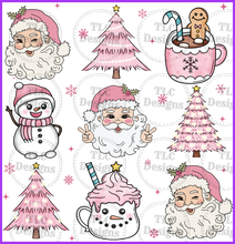 Load image into Gallery viewer, Retro Pink Christmas Full Color Transfers