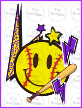 Load image into Gallery viewer, Softball Purple Bolt With Free Pocket Full Color Transfers