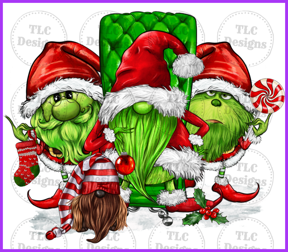 3 Grinch Gnomies Full Color Transfers