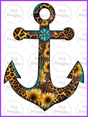 Anchor With Sunflowers And Turquoise Full Color Transfers