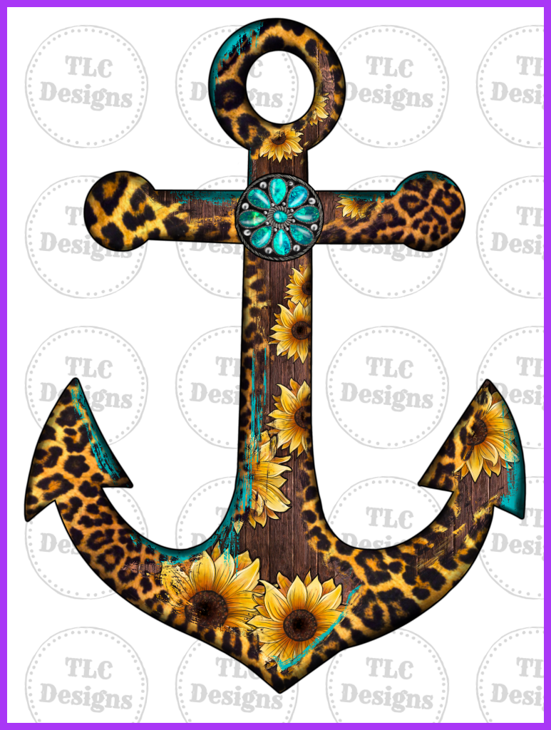 Anchor With Sunflowers And Turquoise Full Color Transfers