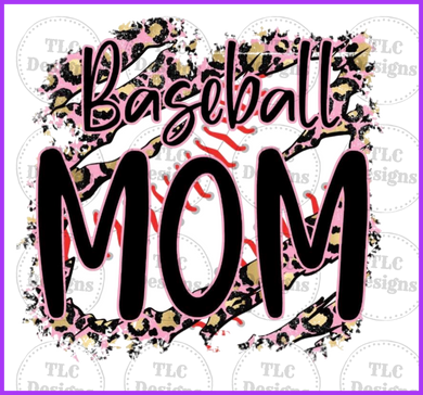 Basball Mom With Pink Leopard Full Color Transfers