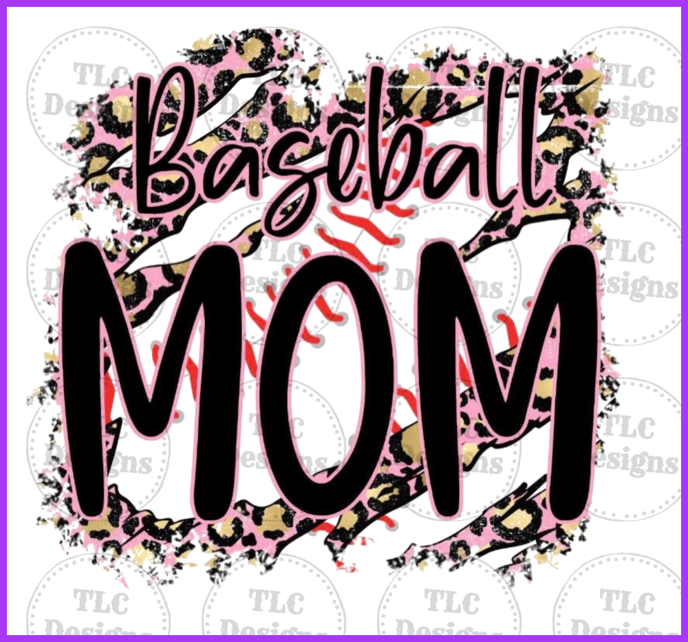 Basball Mom With Pink Leopard Full Color Transfers