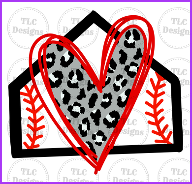 Baseball Heart Leopard Full Color Transfers