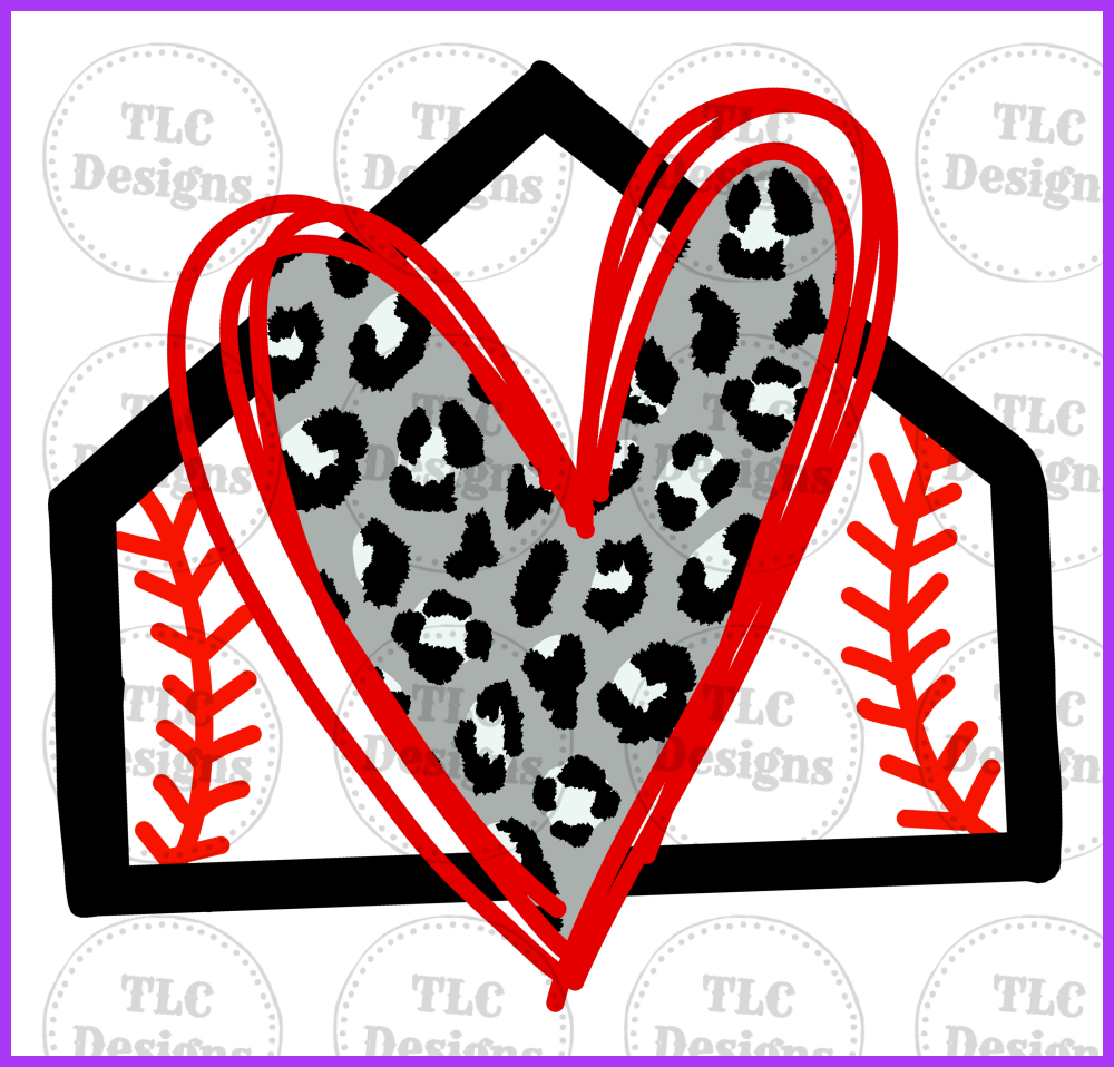 Baseball Heart Leopard Full Color Transfers