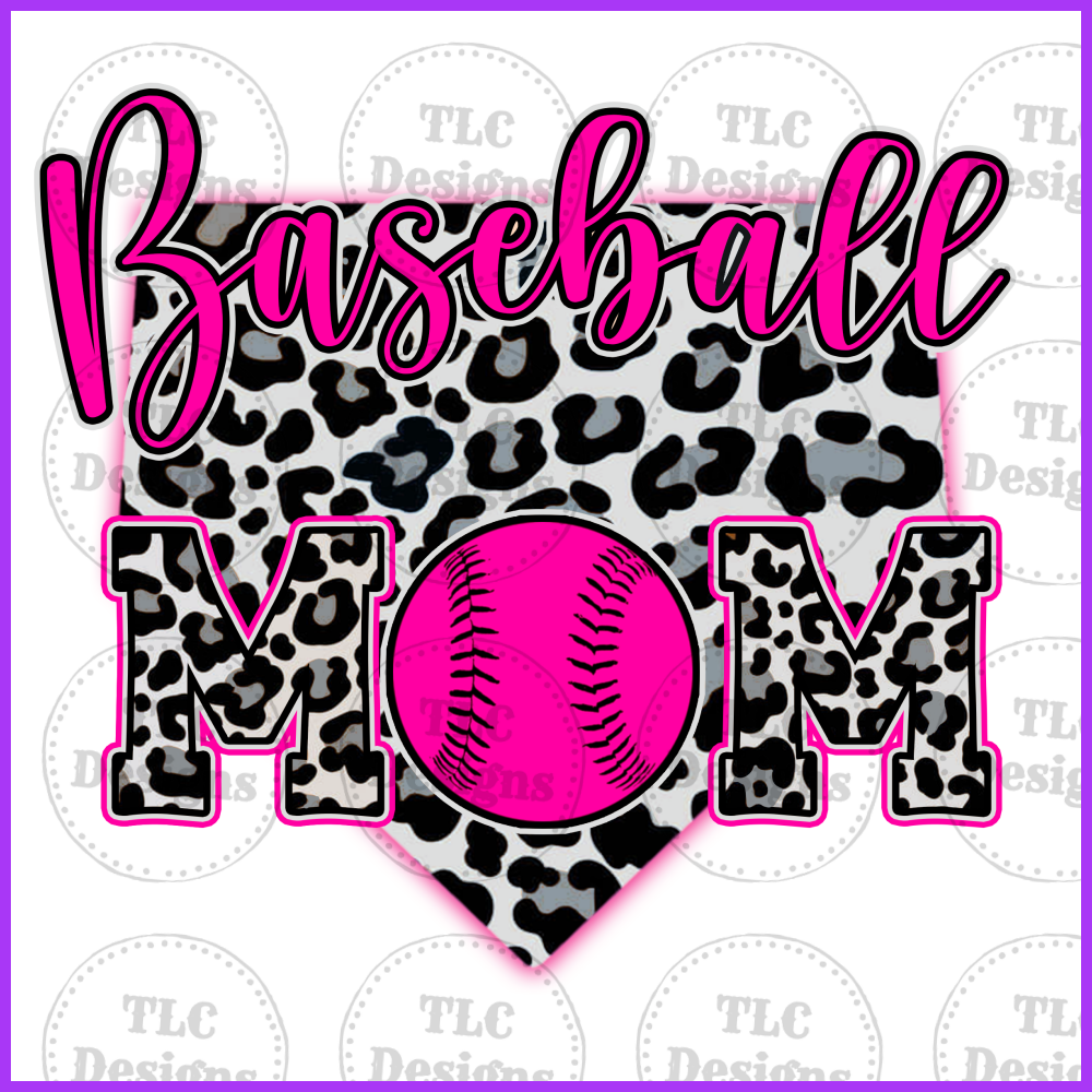 Baseball Mom Black And White Cheetah Full Color Transfers