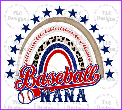 Baseball Nana With Rainbow Full Color Transfers