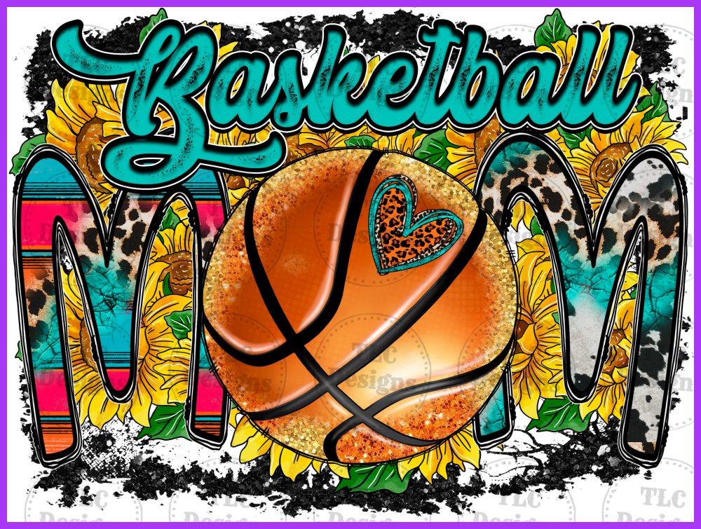 Basketball Mom With Sunflowers Full Color Transfers