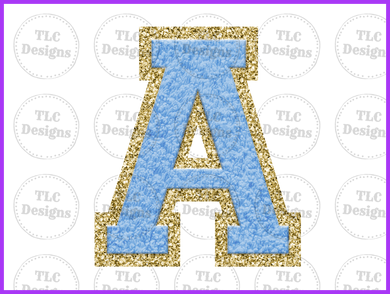 Blue Chenille Letters Full Color Transfers