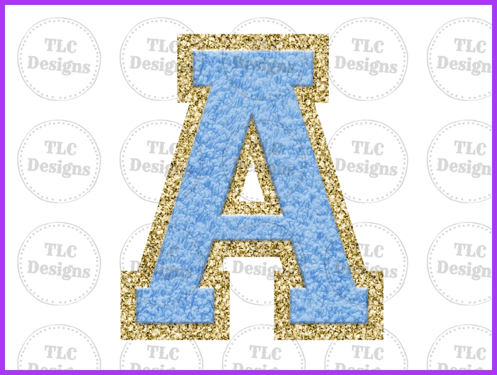 Blue Chenille Letters Full Color Transfers