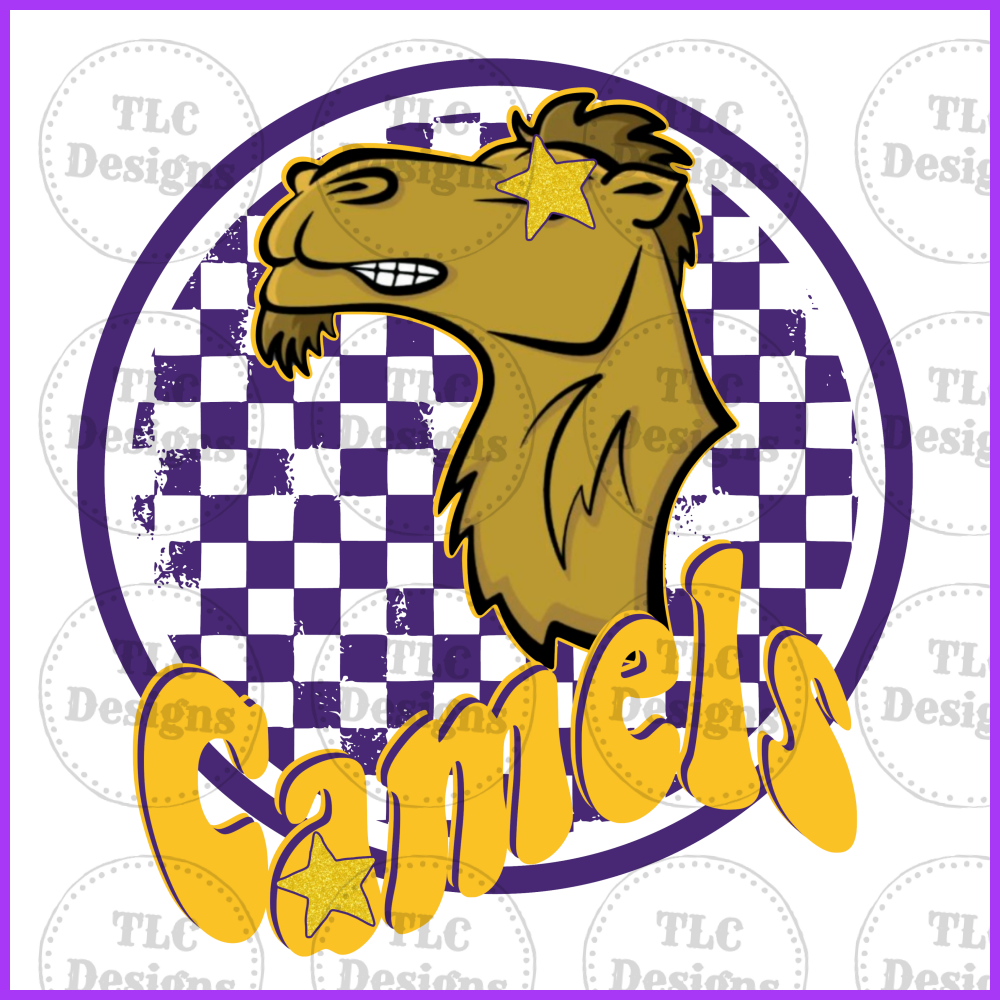 Camels Preppy Mascot - Yellow Purple Full Color Transfers