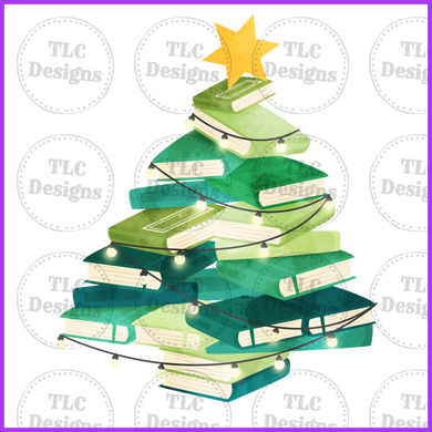 Christmas Book Tree Watercolor Full Color Transfers