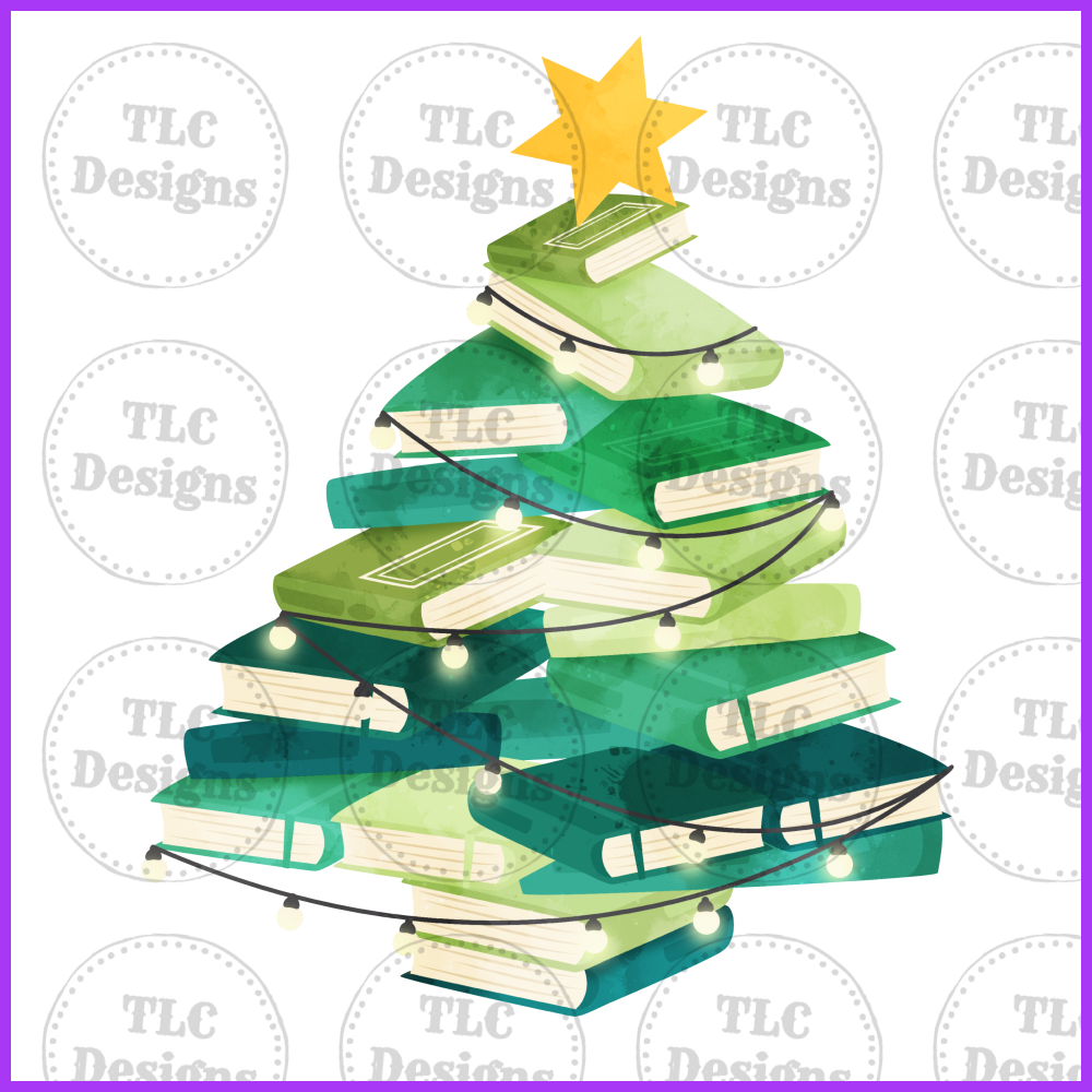 Christmas Book Tree Watercolor Full Color Transfers