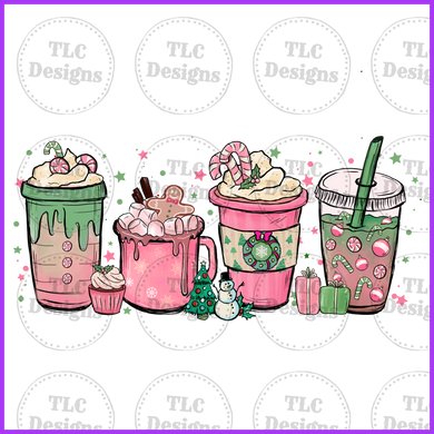 Christmas Chocolate Coffee Pink Cup Full Color Transfers