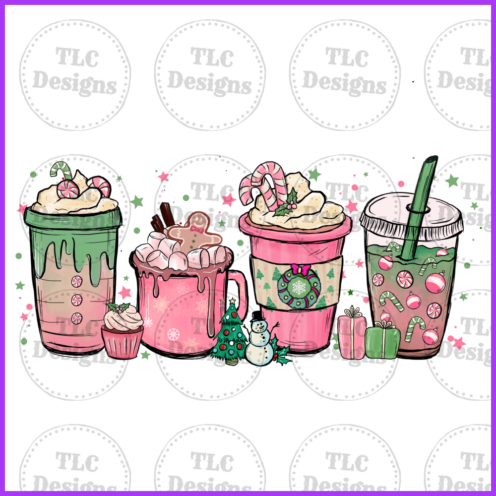 Christmas Chocolate Coffee Pink Cup Full Color Transfers