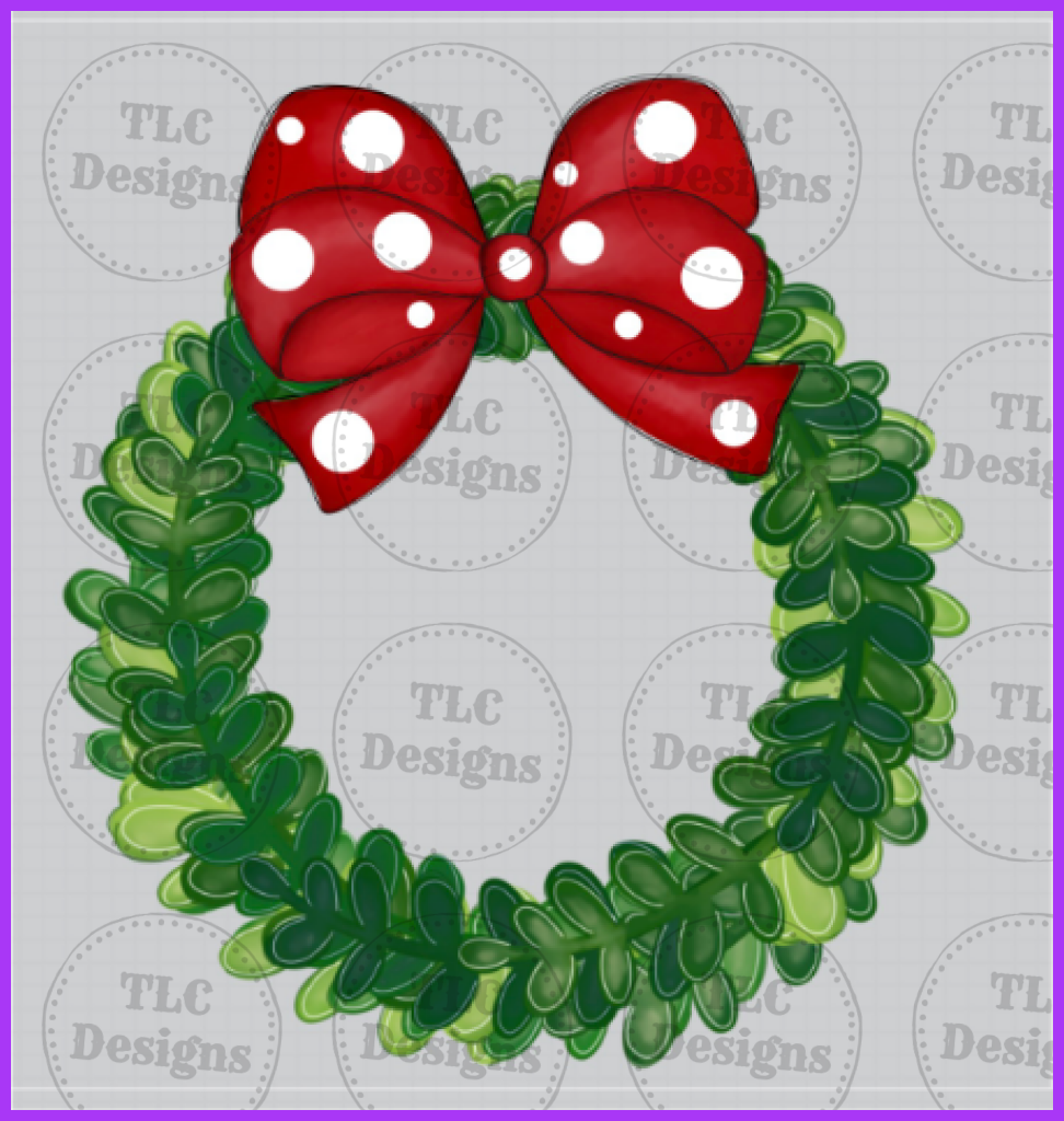 Christmas Wreath With Red Bow Full Color Transfers