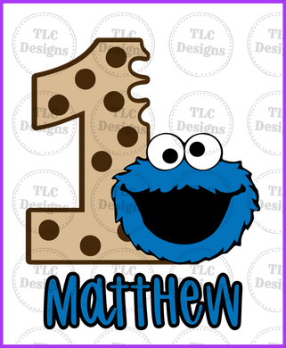 Cookie Monster - 1St Birthday Full Color Transfers