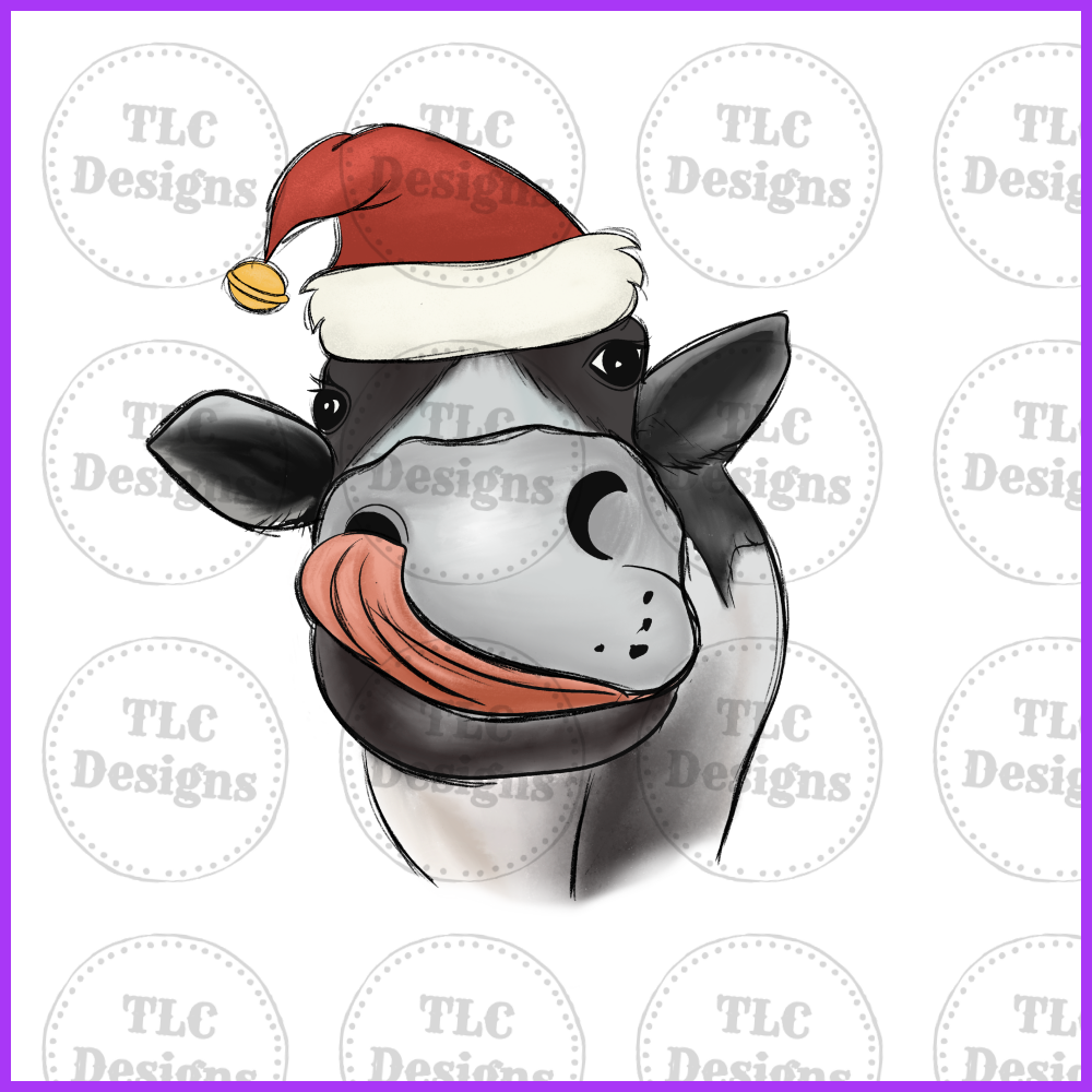 Cow With Santa Hat Full Color Transfers