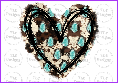 Cowhide Turquoise Heart Full Color Transfers