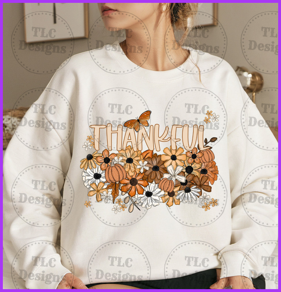 Fall Floral Names Thankful Full Color Transfers