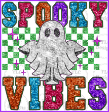 Load image into Gallery viewer, Faux Embr Sequins Spooky Vibes Full Color Transfers
