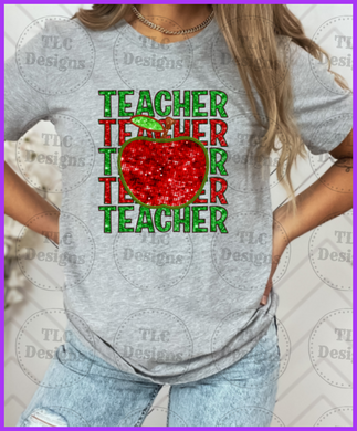 Faux Sequin Teacher Red Apple Full Color Transfers
