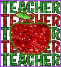 Load image into Gallery viewer, Faux Sequin Teacher Red Apple Full Color Transfers
