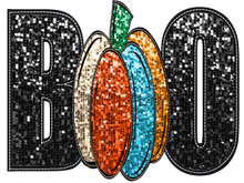 Load image into Gallery viewer, Faux Sequin Boo With Pumpkin Full Color Transfers

