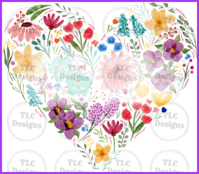 Floral Heart - White Out Middle Full Color Transfers