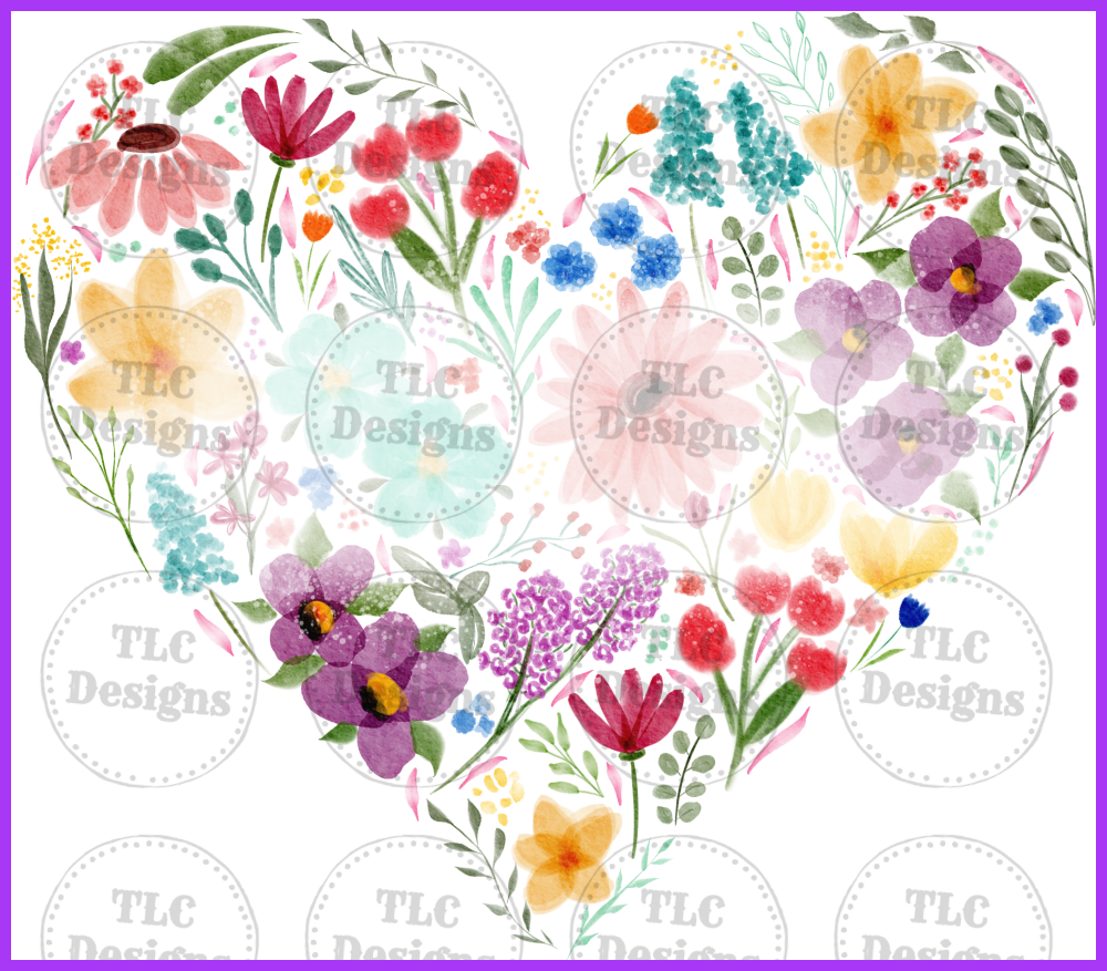 Floral Heart - White Out Middle Full Color Transfers