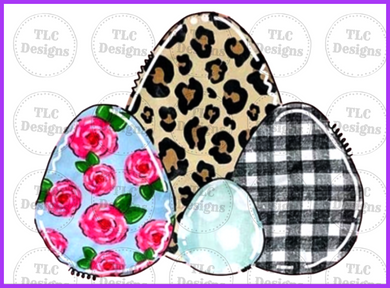 Four Patterned Eggs Full Color Transfers