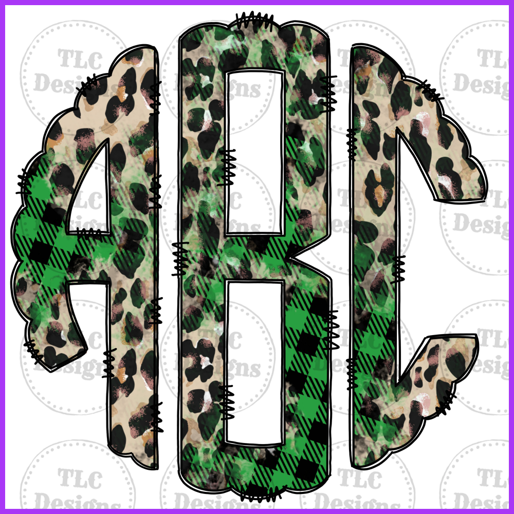 Green Plaid Leopard Monogram Full Color Transfers