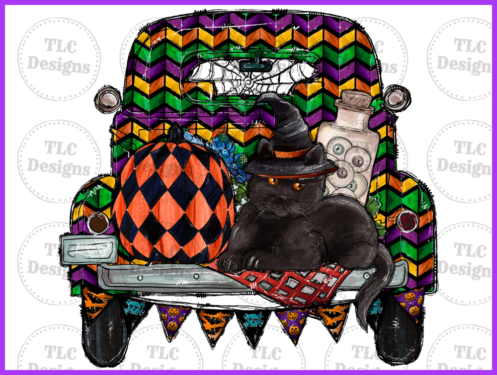 Halloween Truck With Cat Full Color Transfers