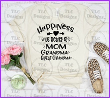 Load image into Gallery viewer, Happiness Is Being A Mom Grandma Greatgrandma Black Full Color Transfers
