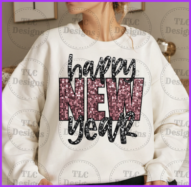 Happy New Year Faux Sequins Full Color Transfers