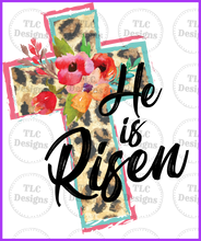 Load image into Gallery viewer, He Is Risen Floral Cross Full Color Transfers
