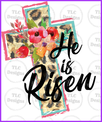 He Is Risen Floral Cross Full Color Transfers