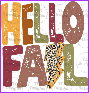 Hello Fall With Lightening Bolt Full Color Transfers