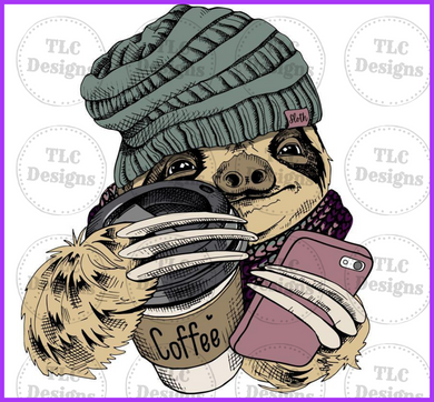 Hipster Sloth With Coffee Full Color Transfers