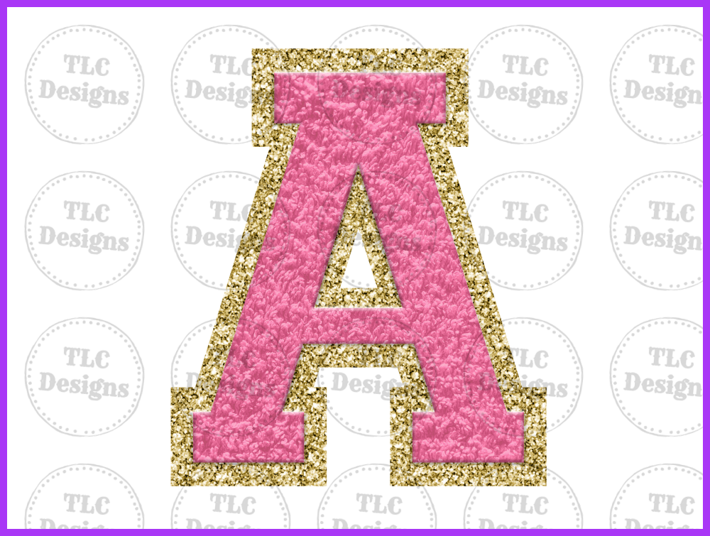 Hot Pink Chenille Letters Full Color Transfers