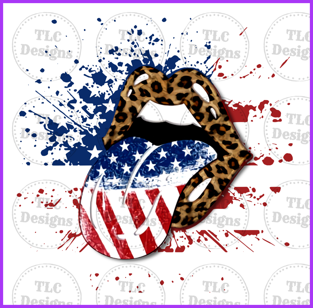 Lips And Tongue 4Th Of July Splash Full Color Transfers