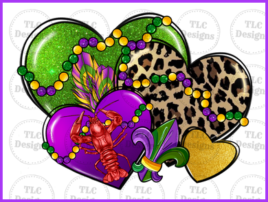 Mardi Gras Hearts And Beads Full Color Transfers