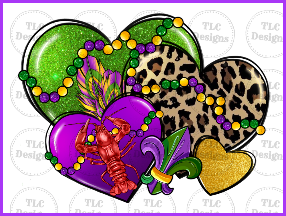 Mardi Gras Hearts And Beads Full Color Transfers