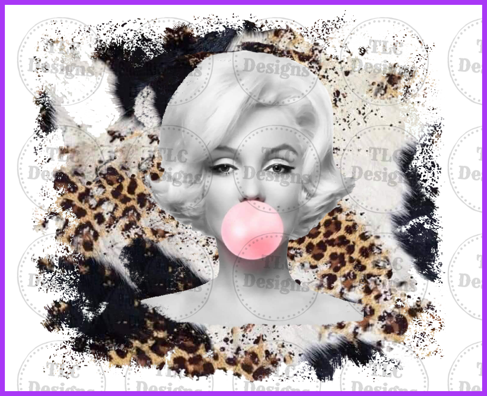 Marilyn Monroe Leopard Print With Pink Bubble Full Color Transfers